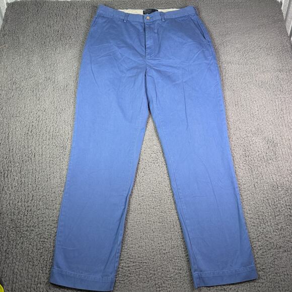 Vintage Polo Ralph Lauren Pants Mens 34x32 Blue Chino Flat Front Preppy Y2K - Picture 2 of 12